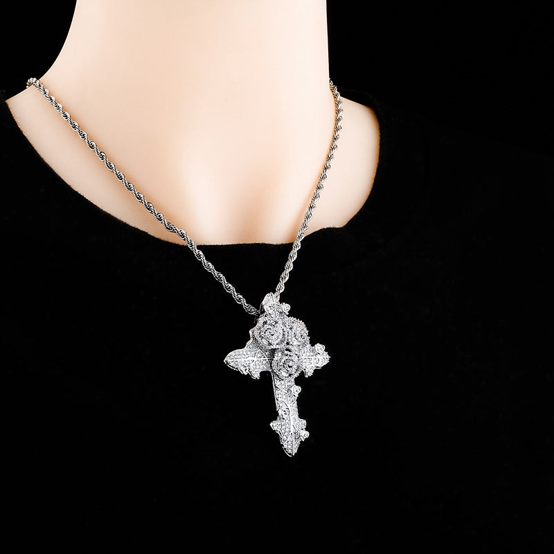 Gold Plated Full Zirconia Vintage Cross Pendant For Men Necklace Jewelry