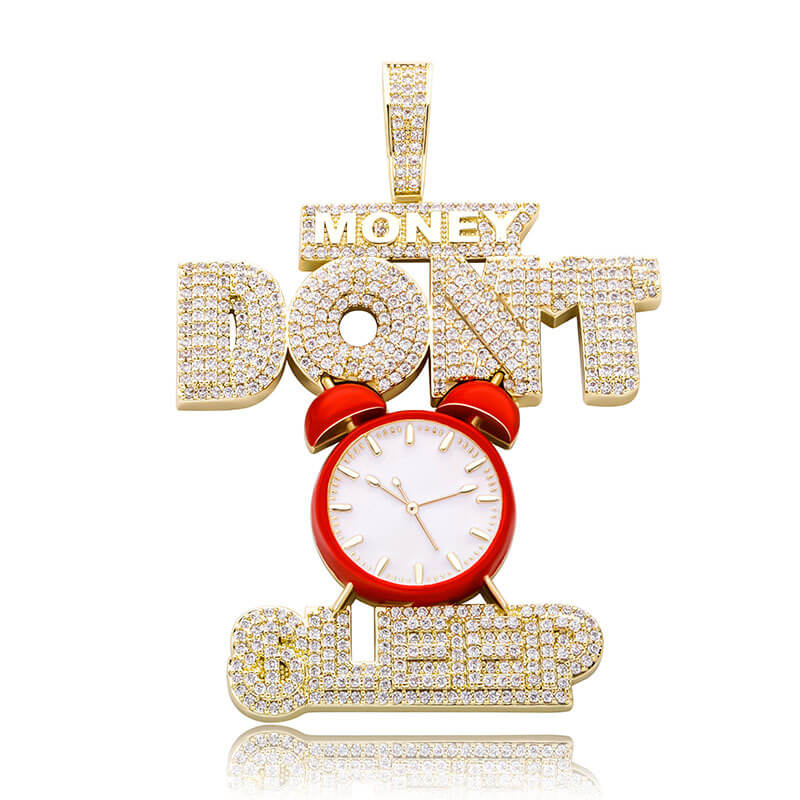 Money Don't Sleep Clock Diamond Pendant 18K Gold