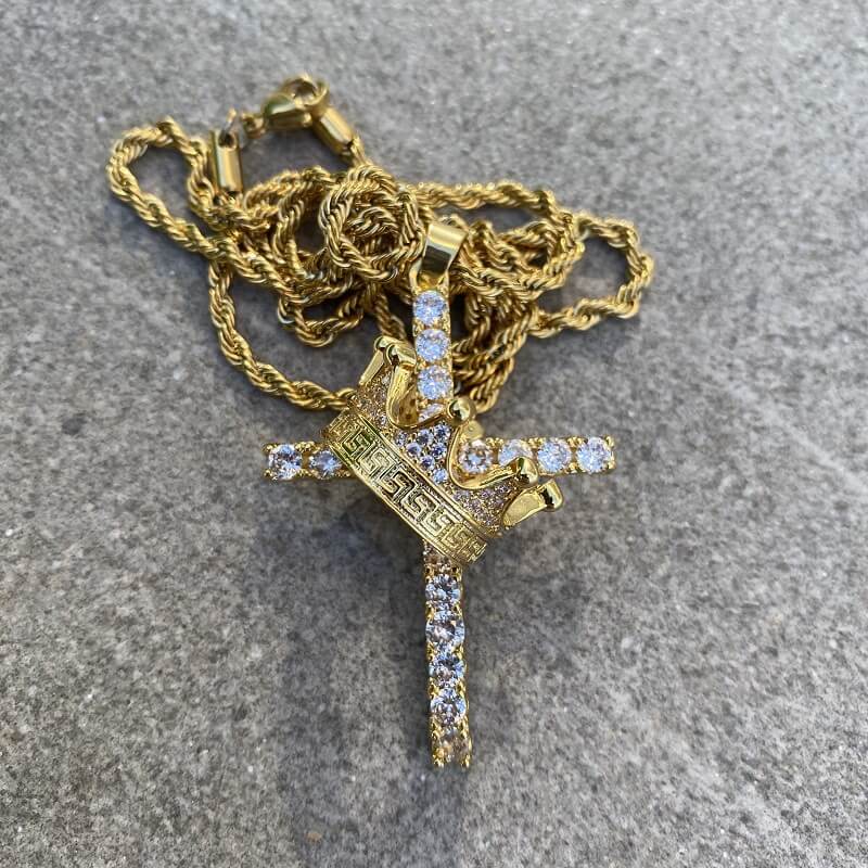 Hip Hop Crown Zirconia Cross Pendant