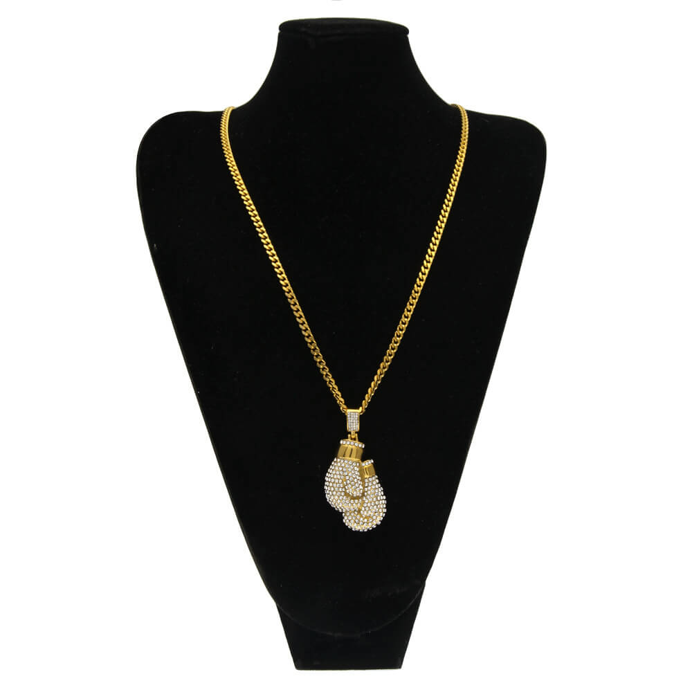 Gold Diamond Boxing Gloves Iced Pendant