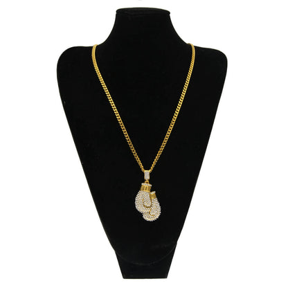 Gold Diamond Boxing Gloves Iced Pendant