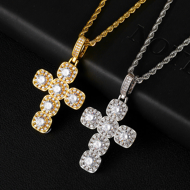 Gold/White Gold Diamond Cross Pendant Necklace Tripodjewelry