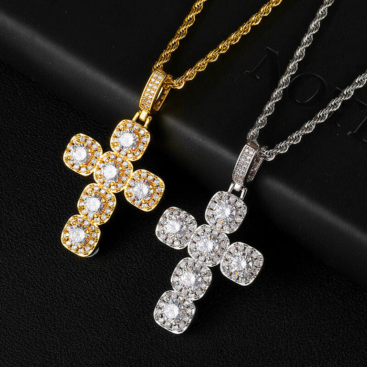 Gold/White Gold Diamond Cross Pendant Necklace Tripodjewelry