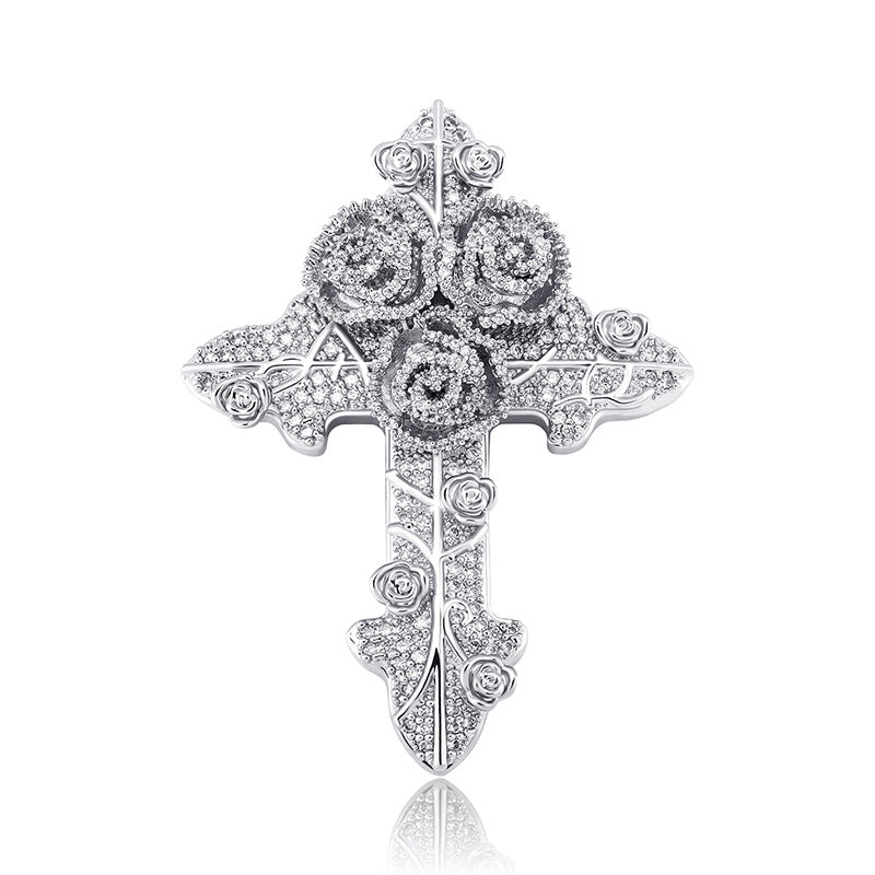 Gold Plated Full Zirconia Vintage Cross Pendant For Men Necklace Jewelry