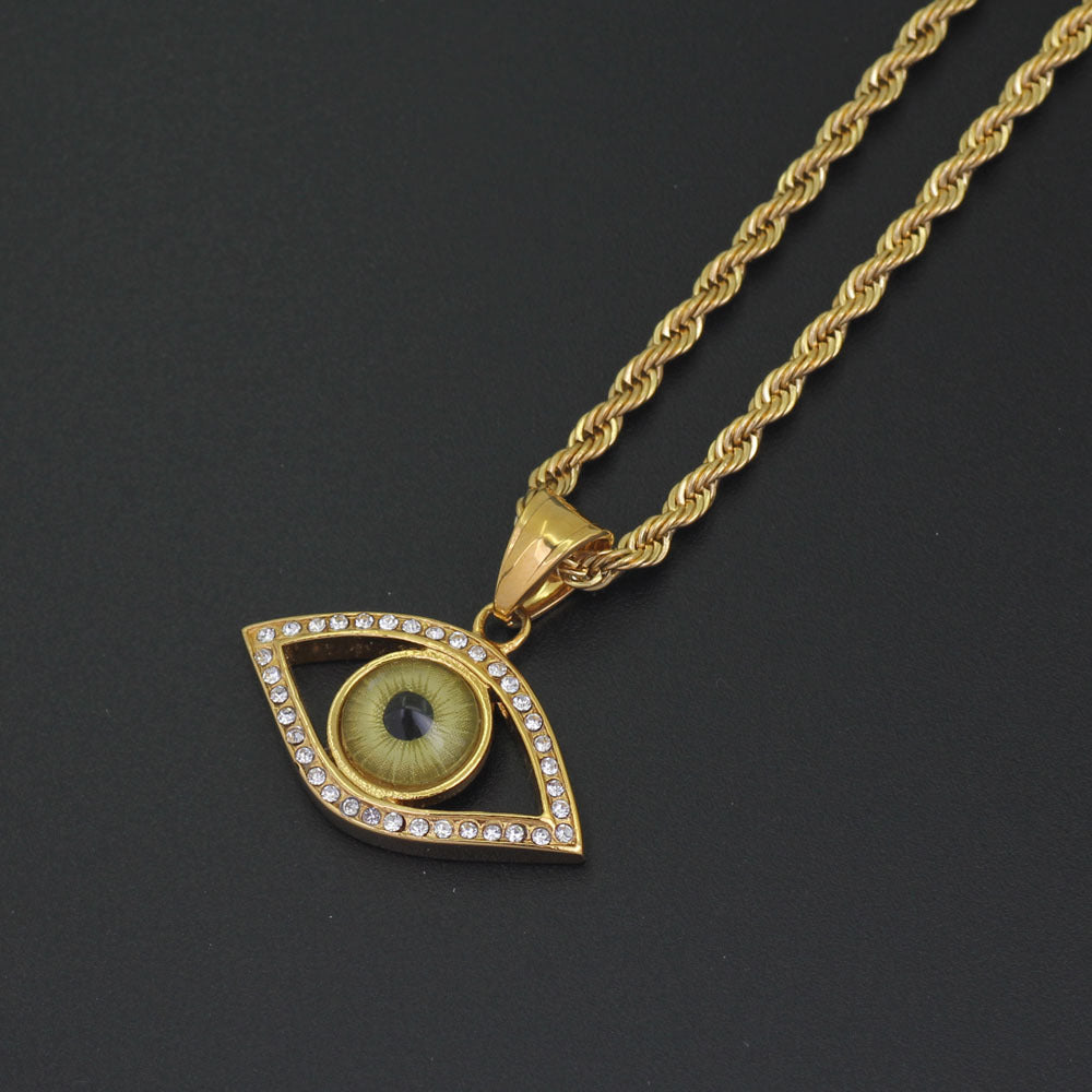 Gold Plated Evil Eye Hip Hop Pendant Tripodjewelry