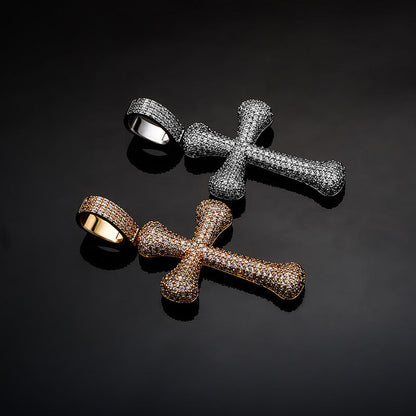 Gold/White Gold Iced Bone Cross Pendant Necklace Tripodjewelry