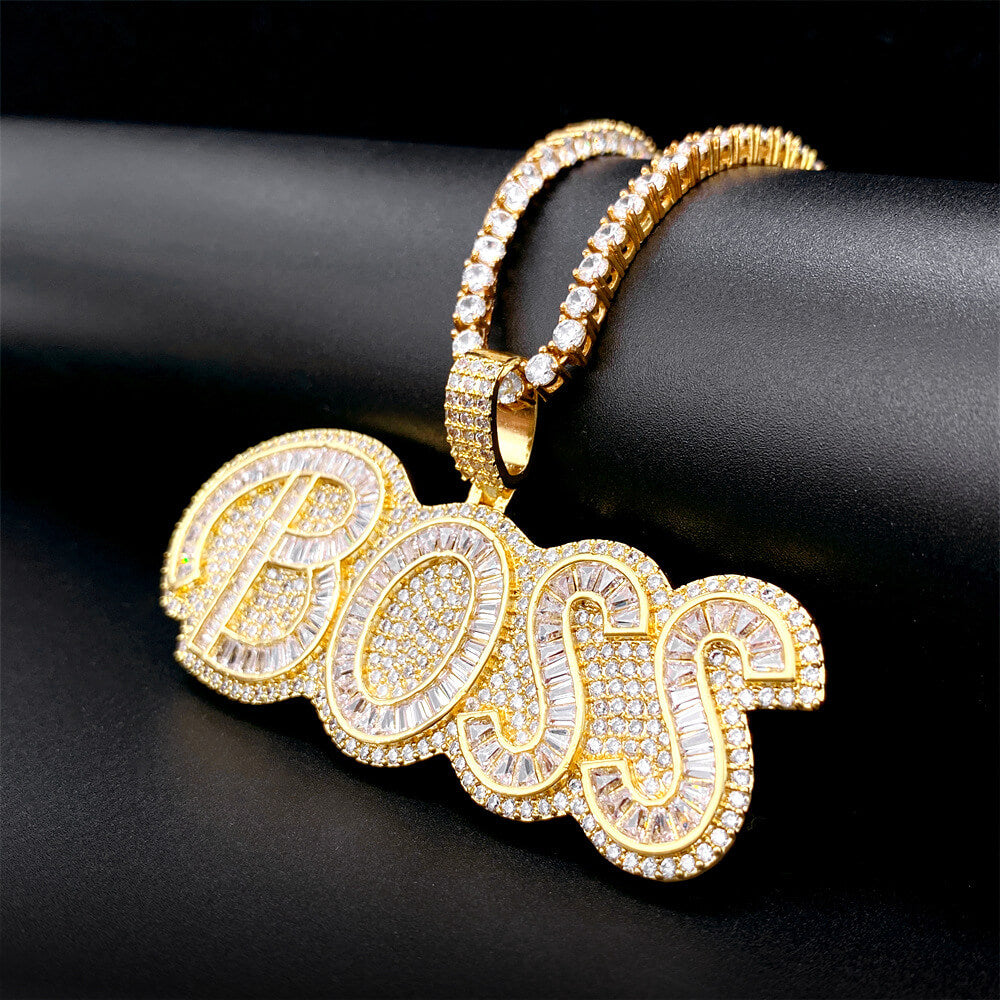 Gold/White Gold Iced Letter BOSS Pendant