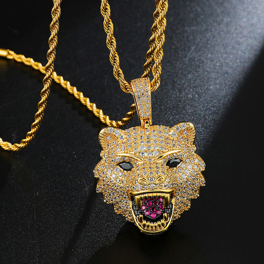 Iced Out Diamond Wolf Head Pendant Hip Hop Jewelry