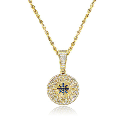 Compass Full Zirconia Hip Hop Pendant