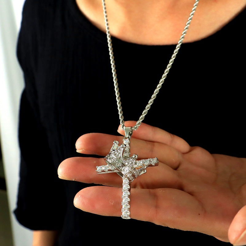 Hip Hop Crown Zirconia Cross Pendant