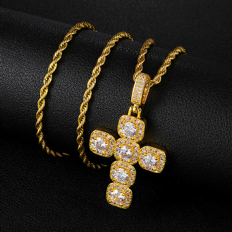 Gold/White Gold Diamond Cross Pendant Necklace Tripodjewelry