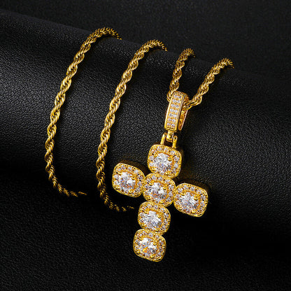 Gold/White Gold Diamond Cross Pendant Necklace Tripodjewelry