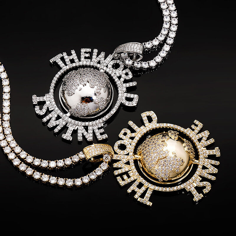 18k Iced Out World-Earth Pendant