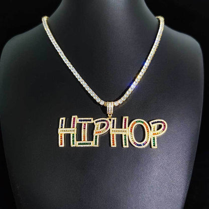 Colorful Zircon Custom Letter Pendant Necklace Stitching