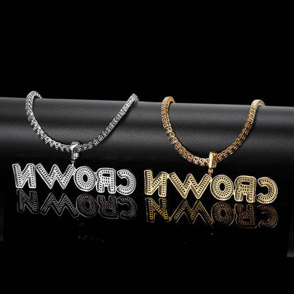 Gold / White Gold Iced Custom Name Letter Pendant Tennis Necklace TRIPOD JEWELRY