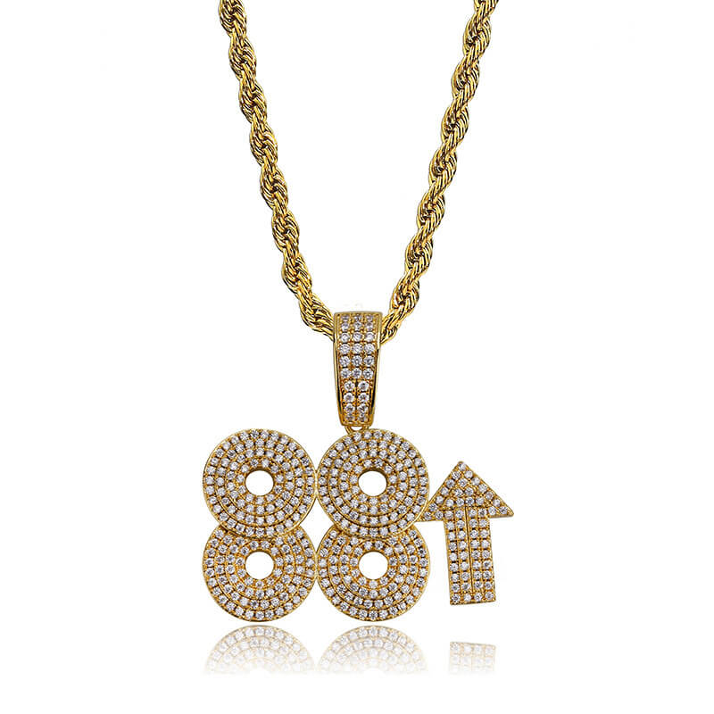 Gold Plated 88 Rising Ice Out Pendant Necklace Tripodjewelry