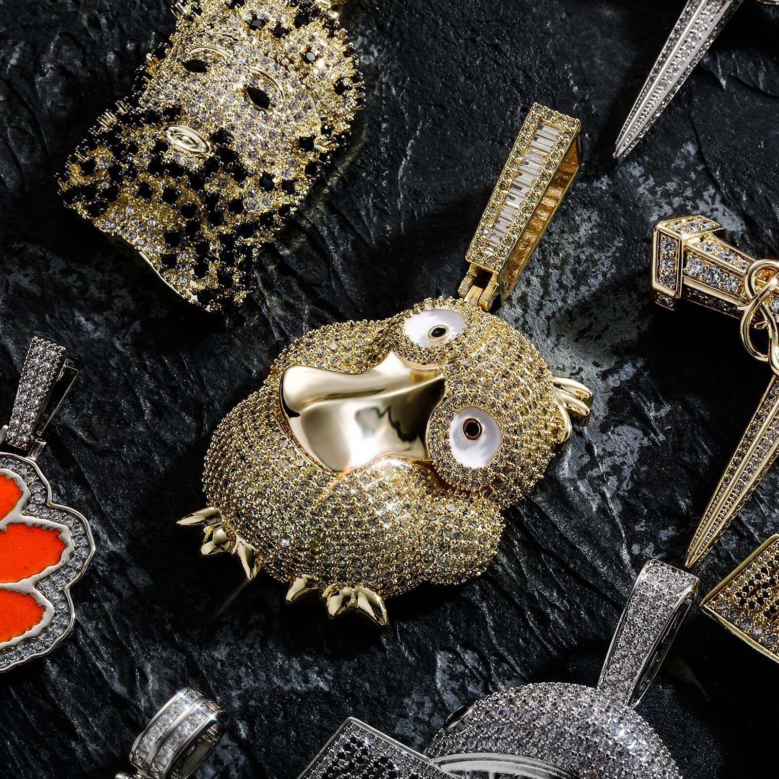 Gold Iced Out Reachable Duck Pendant Hip Hop Jewelry Tripodjewelry