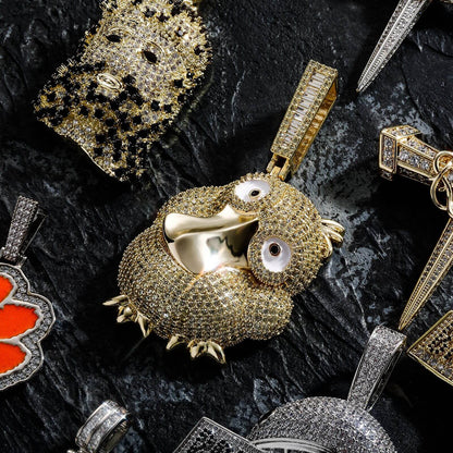 Gold Iced Out Reachable Duck Pendant Hip Hop Jewelry Tripodjewelry