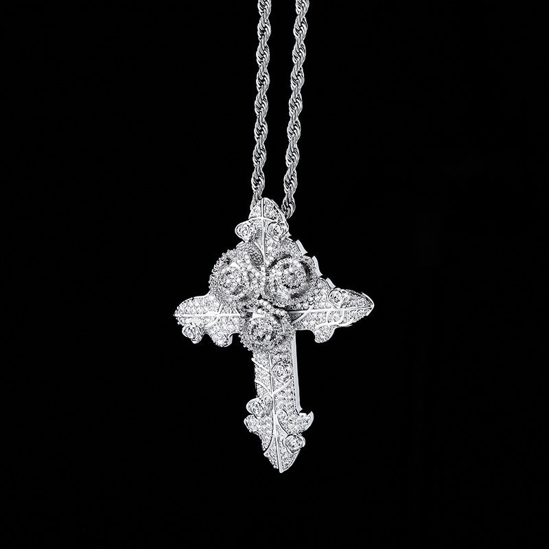Gold Plated Full Zirconia Vintage Cross Pendant For Men Necklace Jewelry