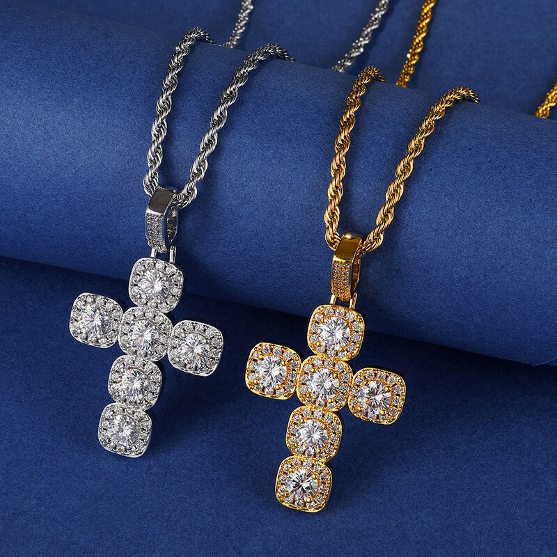 Gold/White Gold Diamond Cross Pendant Necklace Tripodjewelry