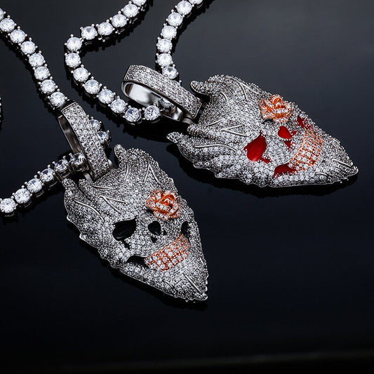 Iced Out Diamond Flame Hell Pendant Hip Hop Necklace For Men Tripodjewelry