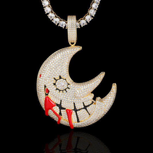 Gold/White Gold Iced Moon Pendant For Men Tripodjewelry