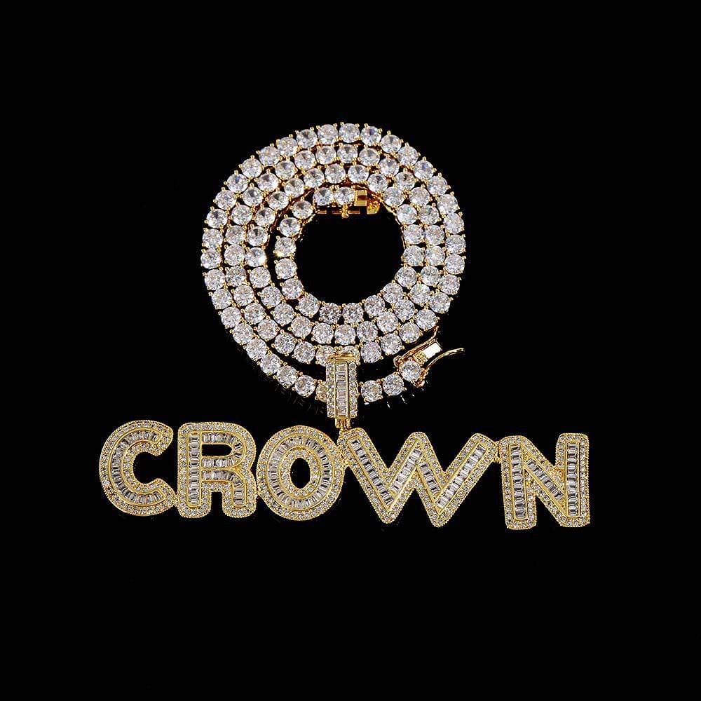 Gold / White Gold Iced Custom Name Letter Pendant Tennis Necklace TRIPOD JEWELRY
