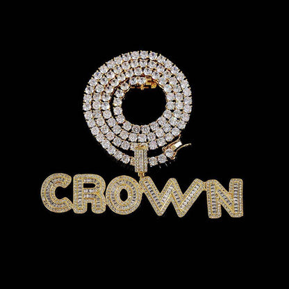 Gold / White Gold Iced Custom Name Letter Pendant Tennis Necklace TRIPOD JEWELRY