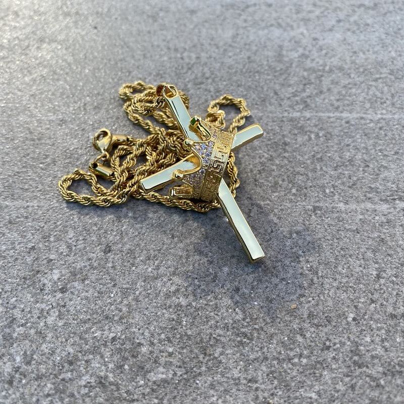 Hip Hop Crown Zirconia Cross Pendant