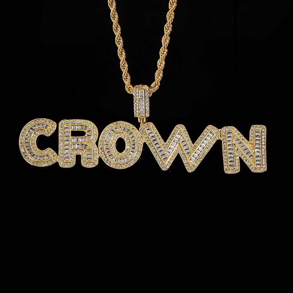 Gold / White Gold Iced Custom Name Letter Pendant Tennis Necklace TRIPOD JEWELRY