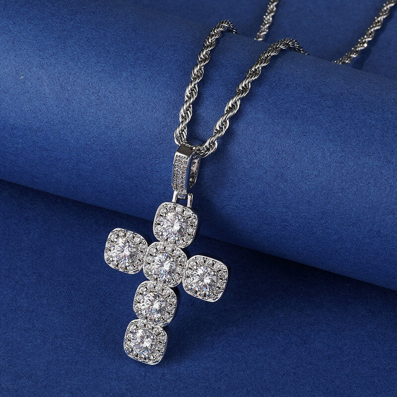 Gold/White Gold Diamond Cross Pendant Necklace Tripodjewelry