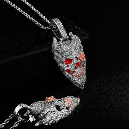 Iced Out Diamond Flame Hell Pendant Hip Hop Necklace For Men Tripodjewelry