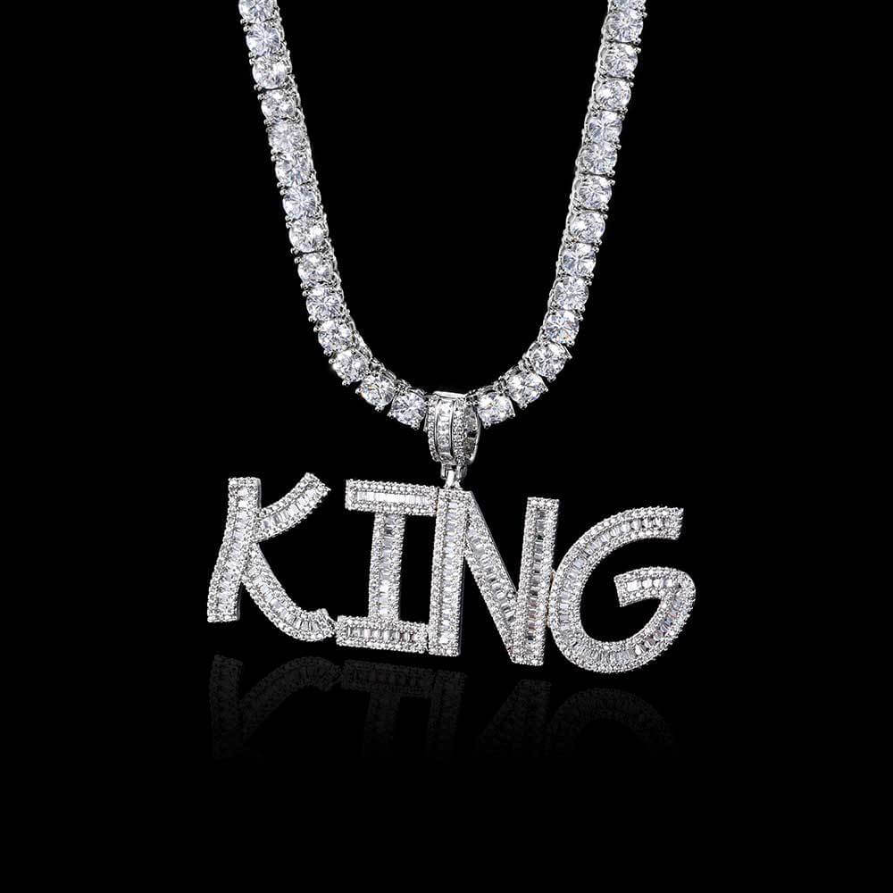 Square Zircon Letter Custom Pendant Necklace Tennis Chain