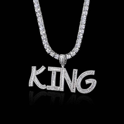 Square Zircon Letter Custom Pendant Necklace Tennis Chain