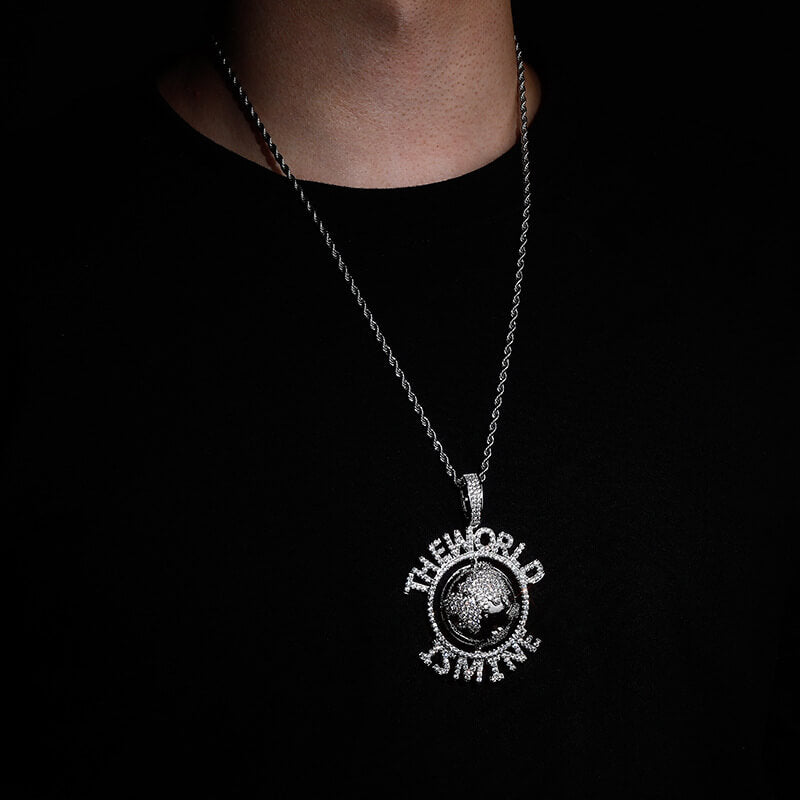 White Gold Iced Out World-Earth Pendant Tripodjewelry