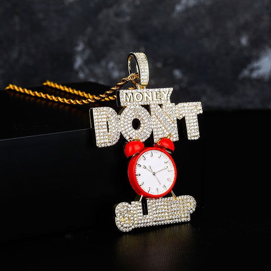 Money Don't Sleep Clock Diamond Pendant