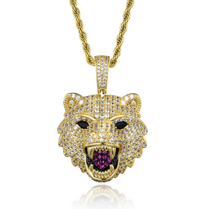 Iced Out Diamond Wolf Head Pendant Hip Hop Jewelry