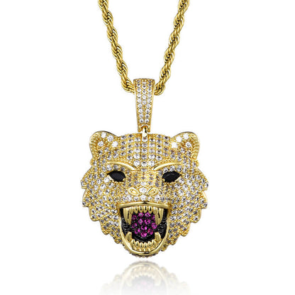 Iced Out Diamond Wolf Head Pendant Hip Hop Jewelry