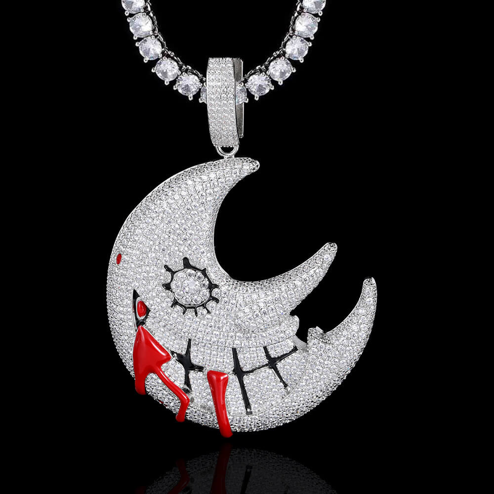 Gold/White Gold Iced Moon Pendant For Men Tripodjewelry