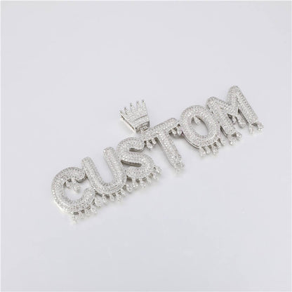 Iced Out CZ Crown Drop Letter Custom Pendant Real 14K Gold Plated