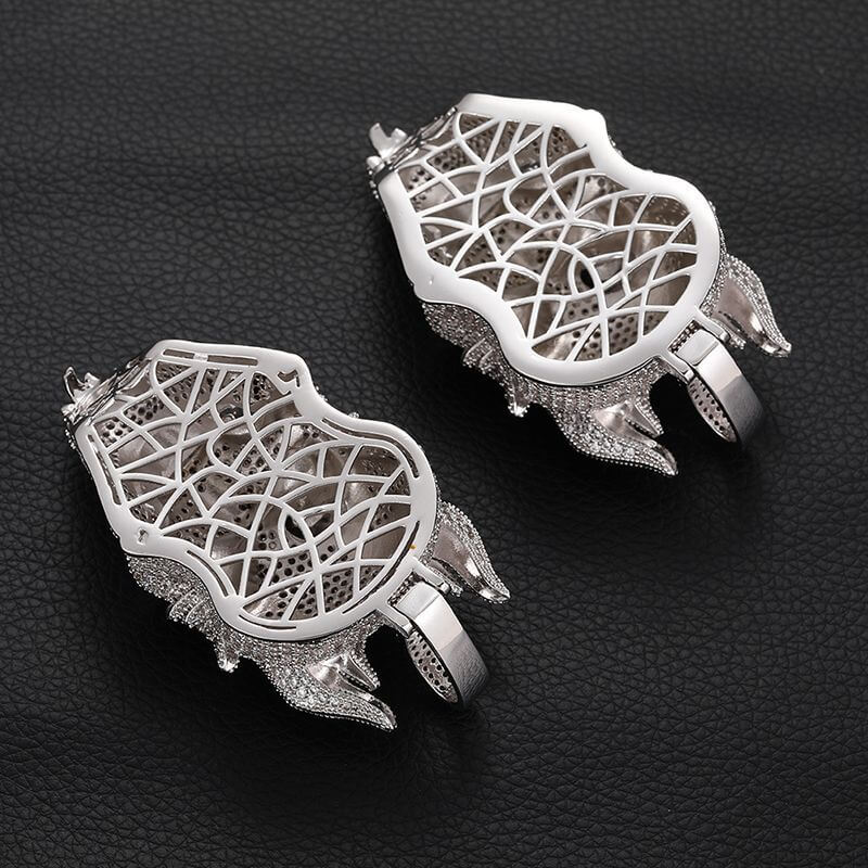 White Gold Iced Out Diamond Rose Skull Pendant Necklace