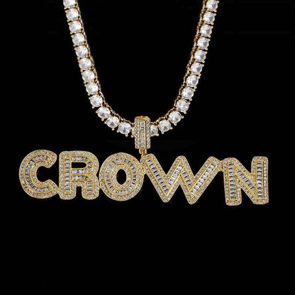 Gold / White Gold Iced Custom Name Letter Pendant Tennis Necklace TRIPOD JEWELRY