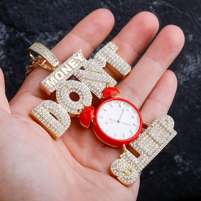 Money Don't Sleep Clock Diamond Pendant 18K Gold