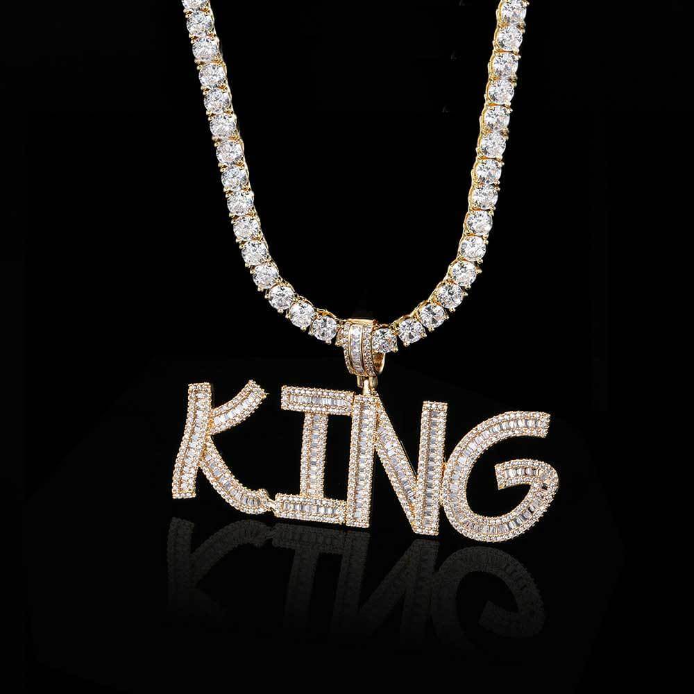 Square Zircon Letter Custom Pendant Necklace Tennis Chain