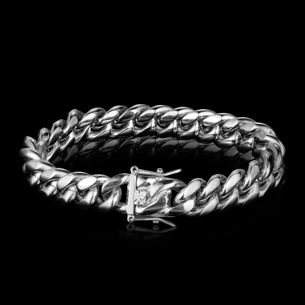 12MM White Gold Plated Miami Cuban Link Bracelet