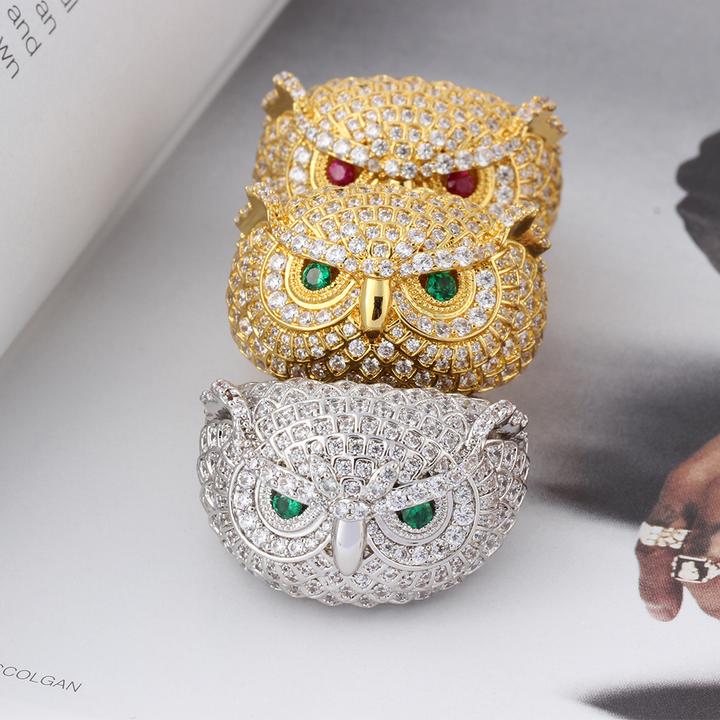 White Gold Iced Out Owl Ring