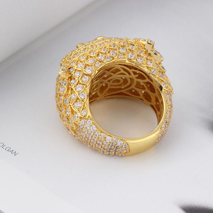 14K Gold Iced Out Owl Ring