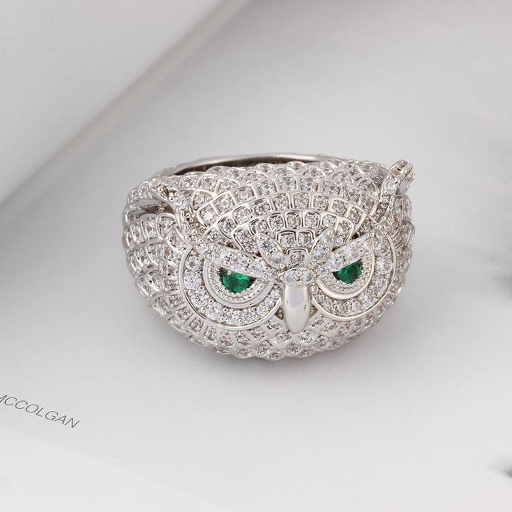 White Gold Iced Out Owl Ring
