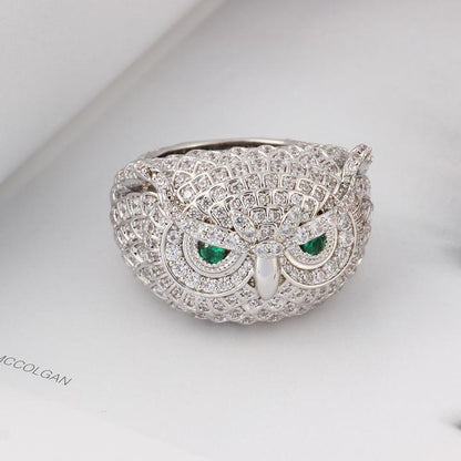 White Gold Iced Out Owl Ring
