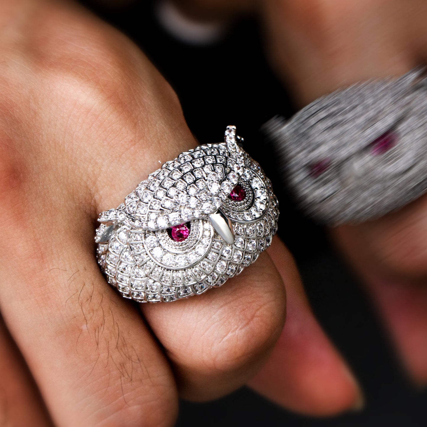 White Gold Iced Out Owl Ring